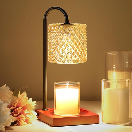 Candle Warmer Lamp, Candle Lamp Wax Warmer, Timer & Dimmer 7-Levels, Fits Cup Jar Candle, Top Melting, Crystal Heater Lamp for Scented Wax, Elegant Home Decor, Amber & Brown