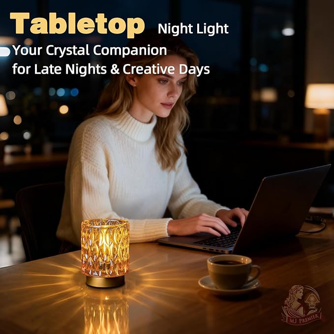 Battery Operated Table Lamps Timer, Mini Crystal Lamp for Area No Plug, Cordless Lamp with LED Bulb for Power Outage, Decorative Lamps for Tabletop/Corner/Entryway/Stairway/Bathroom/Fireplace (Amber)