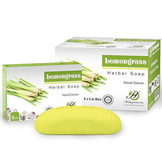 HERBOGANIC Lemongrass Herbal Soap | Pack of 6 of 5oz soap Bar | Ideal for Men and Women, Soothing and Nourishing Soap for Moisturization