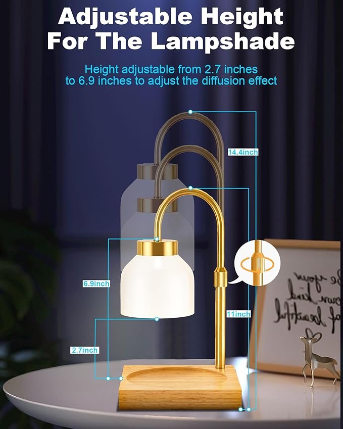 Candle Warmer Lamp with Timer - Upgraded Wax Warmer Lamp with Dimmable, Adjustable Height - Electric Candle Burner for Any Size Jar, Ideal Gift (White)
