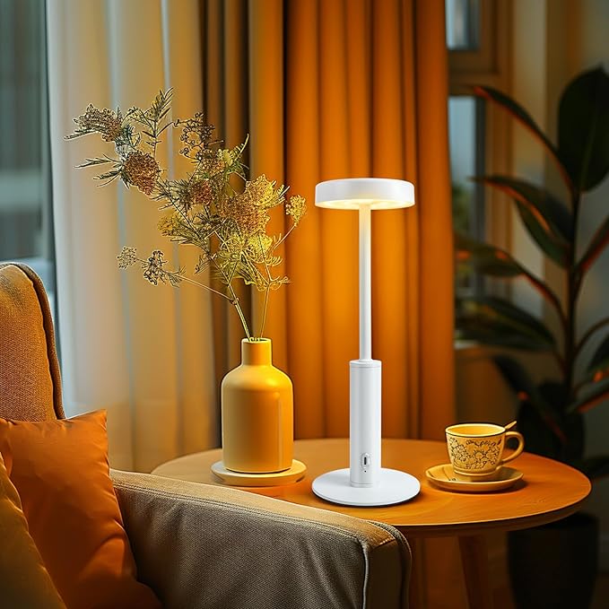 Cordless Table Lamp,Portable Rechargeable Battery Desk lamp,3 CCT & 7 RGB Color Changing Dimmable Bedside Lamp,Touch Control Ambient Light for Bedroom/Dining Room/Restaurant/Cafe(White)