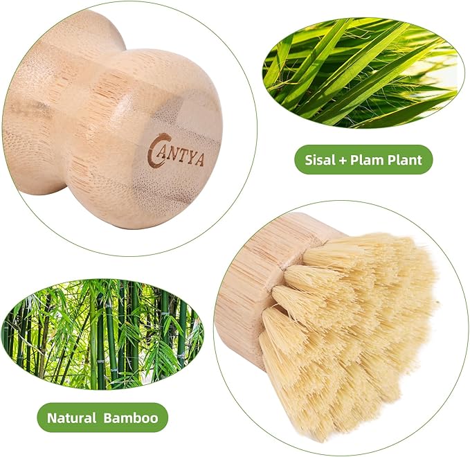 6 Pack Bamboo Dish Brush - Soft Bristle, Eco Vegetable Brush, Environmental Protection and Durable, Bamboo Dish Scrubber for Cleaning Pots, Pans, Grills and Stoves
