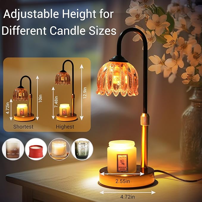 Flower Candle Warmer Lamp with Timer, Wax Warmer Gifts for Mom, Dimmable Candle Lamp Warmer, 3 Timer Modes, 4 Brightness Levels, Adjustable Height for House Warming, Birthday, Christmas Gifts