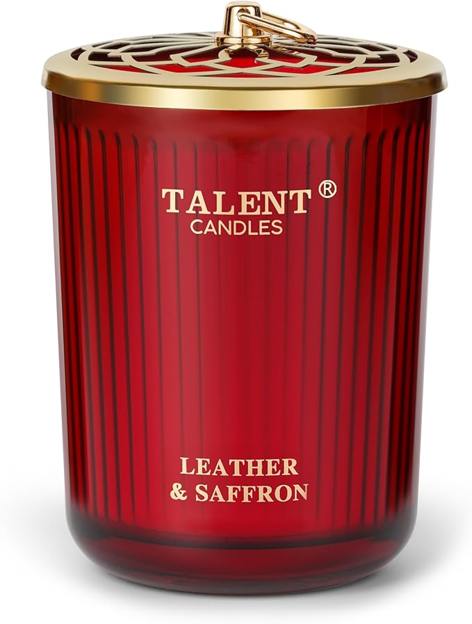 Jar Candles for Home Scented - Aromatherapy Candles Gifts for Women & Men - Natural Soy Candle - 8.4oz Traditional Style - Leather & Saffron