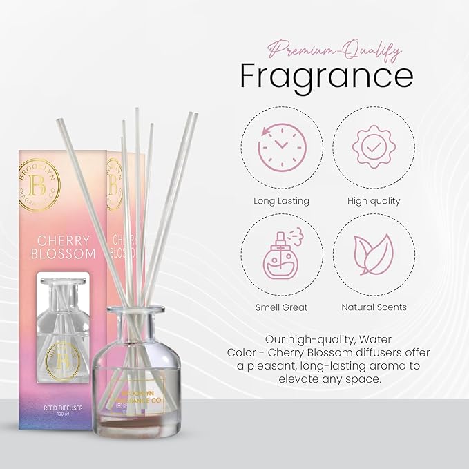 Brooklyn Fragrance Co. Water Color- Long Lasting Scented Aroma Diffuser – Cherry Blossom Air Freshener for Home- Fragrance Diffuser for a Large Room - 100ML
