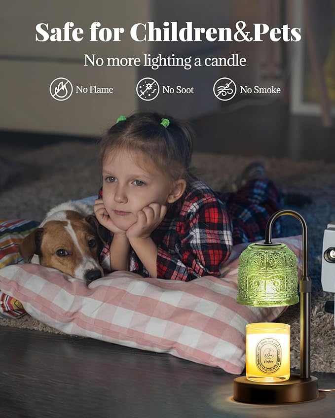 Dimmable Candle Warmer Lamp with Timer Adjustable Height, Birthday Gifts for Women, Home Decor House Warming Gifts for Mom, Modern Electric Wax Melt Warmer for Scented Jar Candles, Green