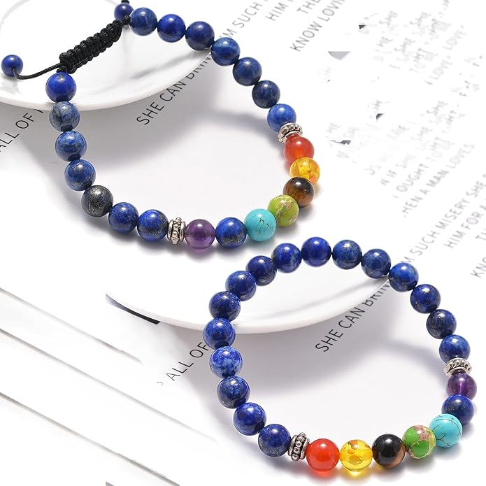 AD Beads 2Pcs His & Hers Distance Beads Bracelets Elastic Natural Stone Yoga Bracelet