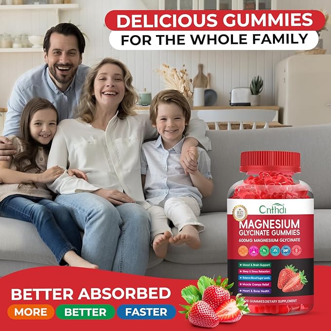 Magnesium Glycinate Gummies Sugar Free for Kids & Women, High Absorption Magnesium and Potassium with L-Threonate, Calcium, B6, D3, Chews Gummies, Relaxation, Stress Relief, Night Rest
