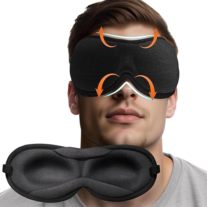 3D Sleep Mask Blackout – Ultra-Slim & Lightweight, Eye Masks Covers for Sleeping, Side Sleeper,Bulk, for Men Women,lash Extensions,Travel Nap Airplane,Night Time,Soft&Breathable (Black)