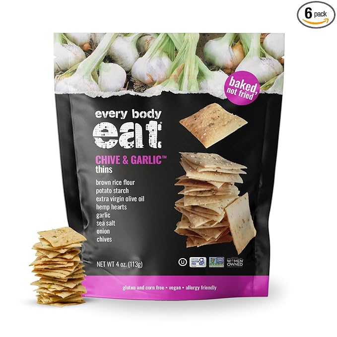 Every Body Eat Snack Thins, Allergen Friendly, Vegan, Gluten Free and Dairy Free (6 Count, Chive & Garlic)