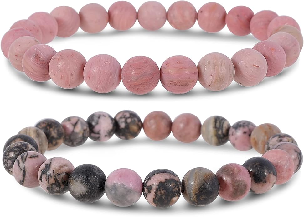 Bivei Natural Gemstone Semi Precious Healing Crystals Handmade Stretchy Round Beads Bracelet, Enhance Positive Energy
