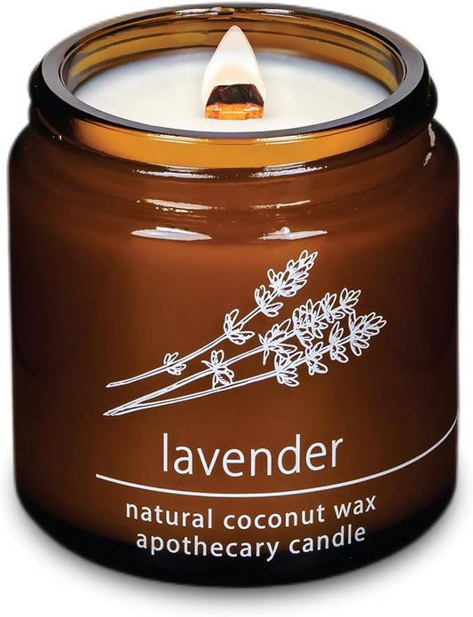 Hemlock Park Crackling Wood Wick Candle Handcrafted with Natural Coconut Wax (Small 4 oz, Lavender)