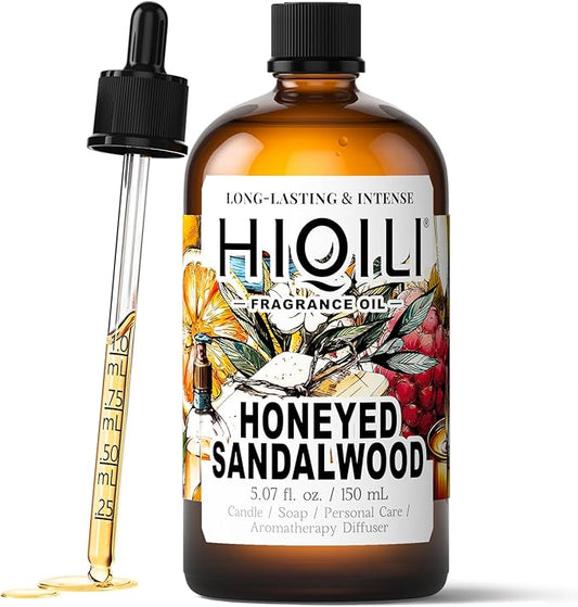 HIQILI Honeyed Sandalwood Fragrance Oil for Diffuser, Candle & Soap Making, Add to Dryer Balls, Lotion, Hotel Luxury Scents - 5.07 Fl Oz
