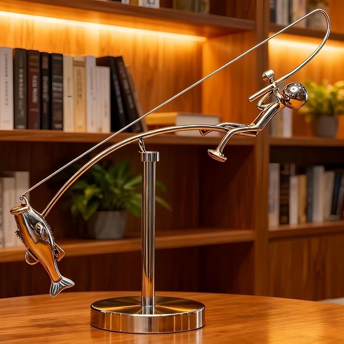 Fisherman Balancing Sculpture, Interactive Physics Balance Art Desk Toy for Stress Relief, Creative Home Office Art Deco Gift for Men & Angler Lovers (1 PC)