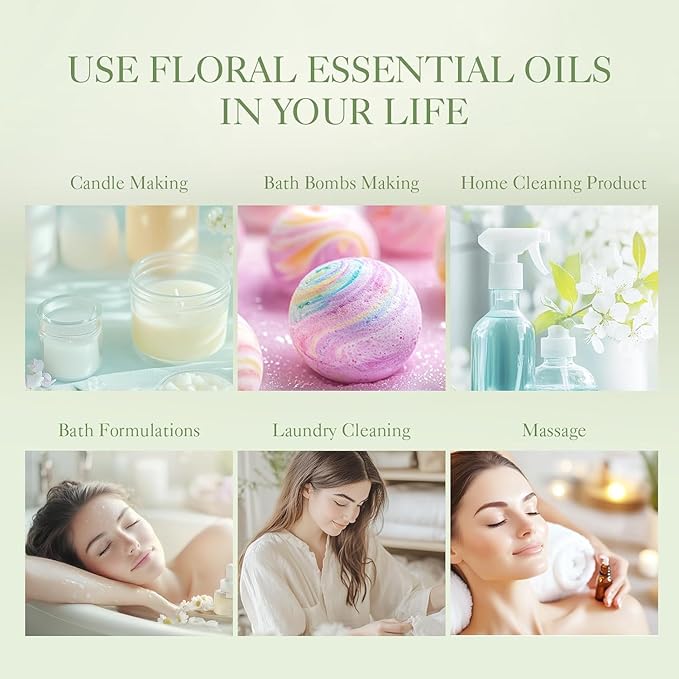 Floral Essential Oils Set | Top 6 Essential Oils for Diffusers for Home, Aromatherapy Oils Gift Set for Home Fragrance, Candle Making Scents - Lilac, Lavender, Chamomile, Jasmine, Rose, Gardenia