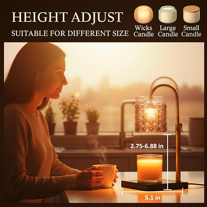 Candle Warmer Lamp with Timer & Dimmer, Adjustable Height Flameless Wax Melt Warmer for Jar Candles, Birthday Gifts for Mom Women Men Friend Sister, House Warming Gift New Home Decor (Grey)