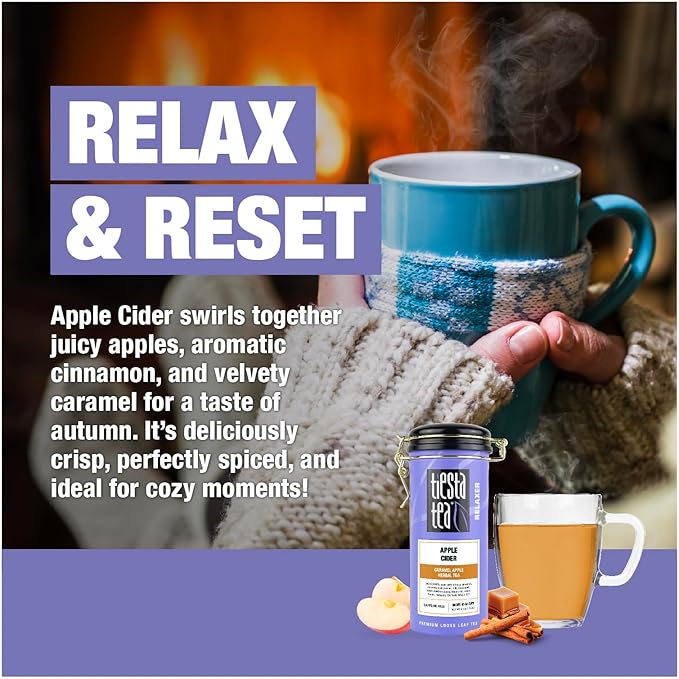 Tiesta Tea - Apple Cider, Loose Leaf, Caramel Apple Herbal Tea, Blend, Non-Caffeinated, Makes Hot or Iced Up to 40-50 Cups, 4oz Refillable Tin