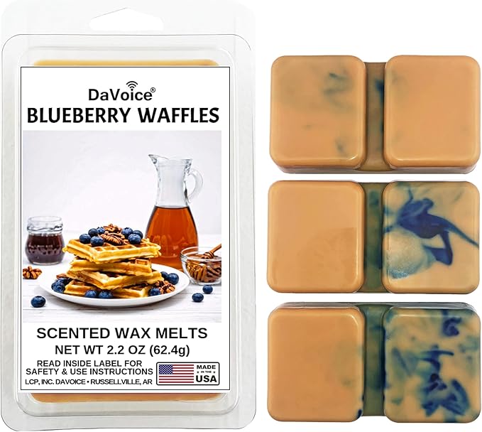 DaVoice USA Made Fall Wax Melts Strong Scented Blueberry Pancake Soy Wax Cubes for Warmers | Long Lasting Bakery Scents Food Maple Wax Melts (6 Cubes, 2.2 oz - Blueberry Waffle Scent)