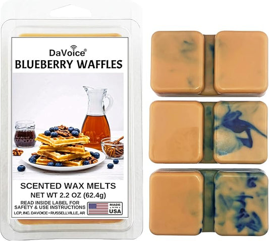 DaVoice USA Made Fall Wax Melts Strong Scented Blueberry Pancake Soy Wax Cubes for Warmers | Long Lasting Bakery Scents Food Maple Wax Melts (6 Cubes, 2.2 oz - Blueberry Waffle Scent)