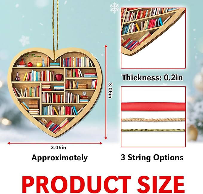 Book Ornament for Christmas Tree, 2 Sides Print Ornament, Bookshelf Wooden Ornament, Book Themed Decor, Book Lover Gifts for Christmas, Booktrovert