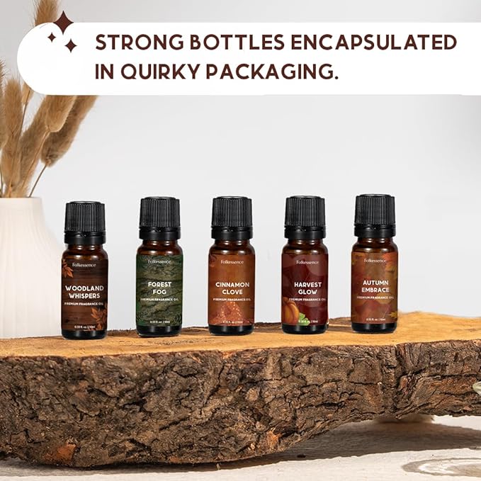 Folkulture Essential Oils for Home | Set of 5 (0.33 fl oz x 5) Fall Essential Oil or Diffuser Oils for Relaxation | Cinnamon Essential Oil or Fall Scents | Pumpkin Fall Essentials for Wome
