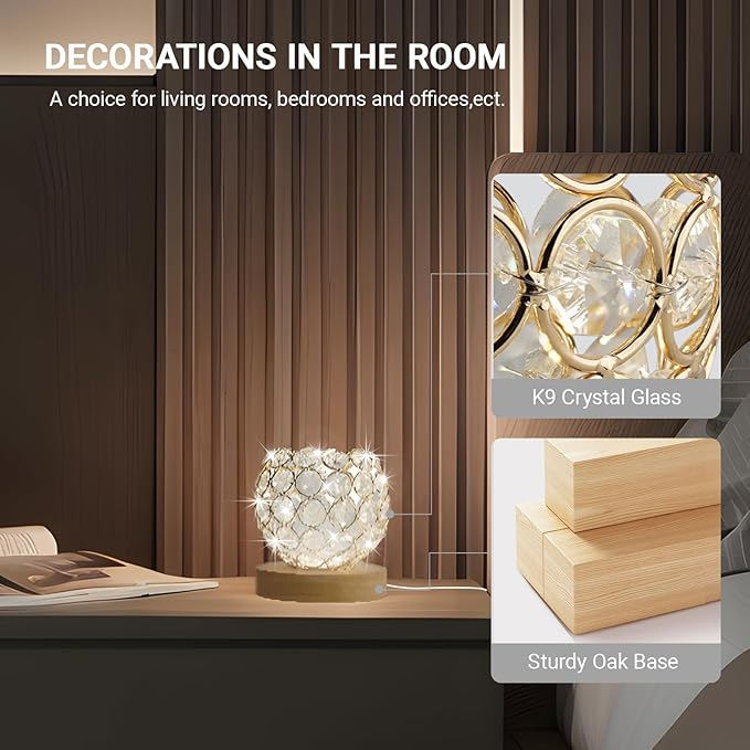 Crystal Mood Table Lamp, Small Decorative Sphere Light with Voice Control - 3 Lighting Modes Ambient Lighting for Tiny Bedroom & Living Room Decor, Aesthetic Gifts for Teen Girls