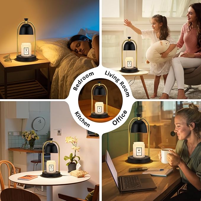 Hong-in Candle Warmer Lamp - with Timer & Dimmable, Cozy Birthday Gift for Women Mom, Modern Home Decor House Warming Gifts Wax Melt Warmer for Jar Candles with 2 Bulbs (Black)