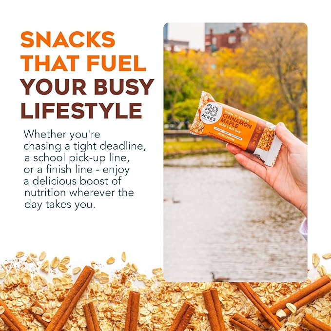88 Acres Granola Bars | Cinnamon Maple | Gluten Free, Nut-Free Oat and Seed Snack Bar | Vegan & Non GMO | 12 Pack