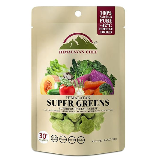 Himalayan Chef Superfood Veggie Crisp 30g each Freeze-Dried Super Greens Snack 30+ Organic Green Veggie Mix Protein-Rich, Nutrient-Packed, Gluten-Free