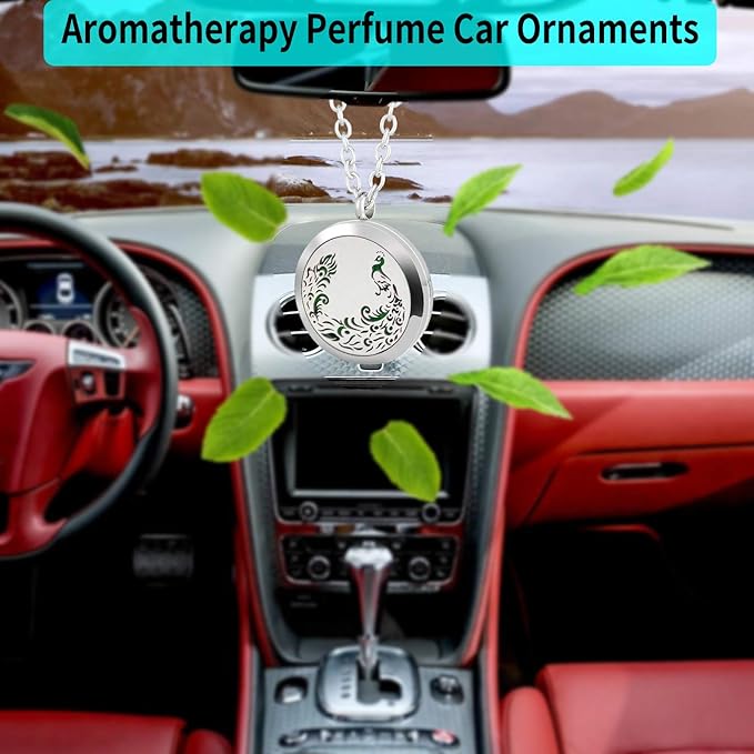 Aromatherapy Essential Oil Diffuser Necklace - Stainless Steel Locket Peacock Pendant with 24" Chain 8 Colors Pads for Mother Christmas Birthday Father's Day Women Men