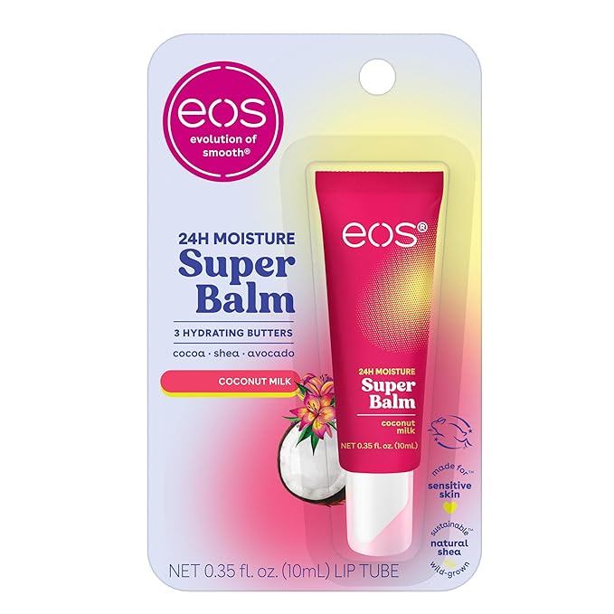 eos 24H Moisture Super Balm - Coconut Milk, Day or Night Lip Treatment, Made for Sensitive Skin, Lip Balms & Moisturizers, 0.35 fl oz
