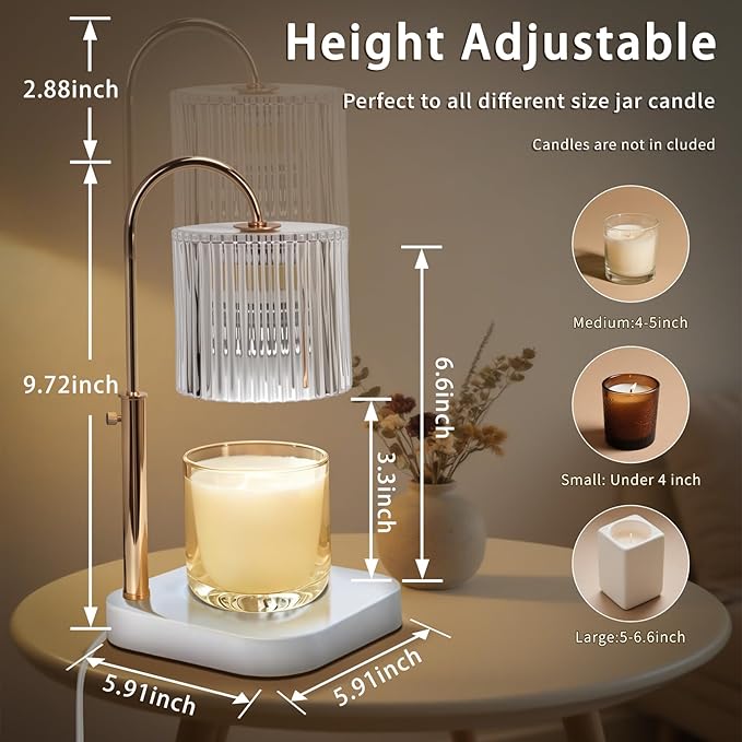 Candle Lamp Warmer with Timer,Electric Candle Light Warmer,Best Friend Birthday Gifts for Women,20 Gears Rotary Dimming with 2 Bulbs