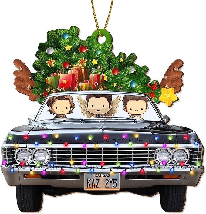 Car Truck Christmas Tree Keepsake Ornaments, Natural Movie 2 Side Printed Flat Wooden Ornament, Films Xmas Hanging Decor
