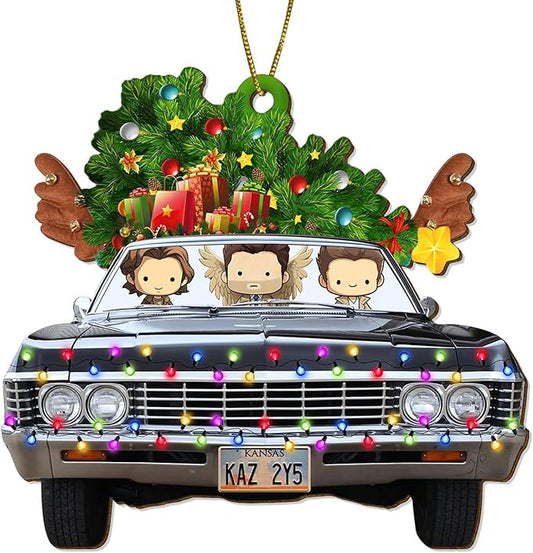 Car Truck Christmas Tree Keepsake Ornaments, Natural Movie 2 Side Printed Flat Wooden Ornament, Films Xmas Hanging Decor