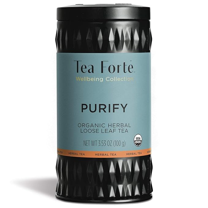Tea Forte Purify Premium Organic Loose Leaf Caffeinated Herbal Tea Blend Canister, Makes 35-50 Cups