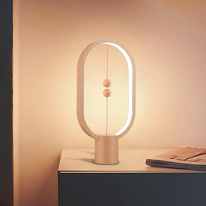 Heng Balance Light, USB Powered LED Table lamp, Creative, Magnetic Switch Night Light, dimmable Eye Protection Table lamp, Used for Gifts, Decoration Bedside, Dormitory and Office(Wood Grain)