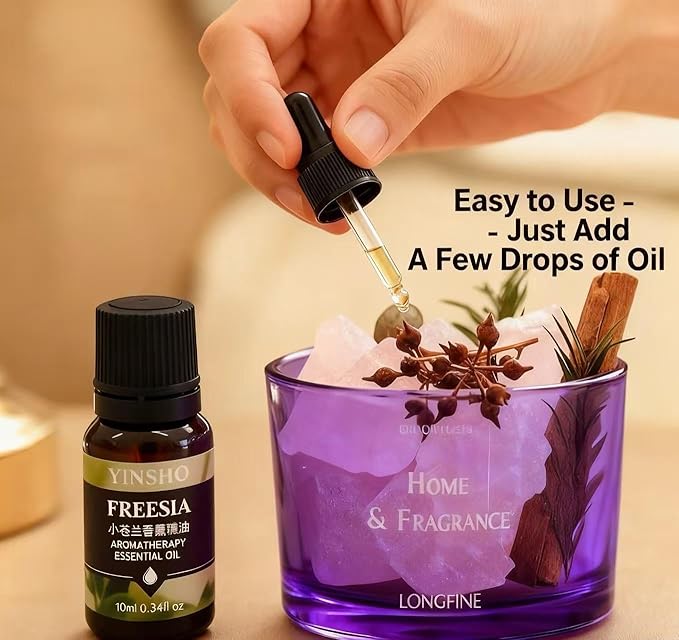 Stone Essential Oil Diffuser Set | Non Electric, Cordless & Waterless Passive Aromatherapy Diffuser with Creative Cup & Mini Plant | for Home, Office Desk, Meditation & Relaxation in Purpl