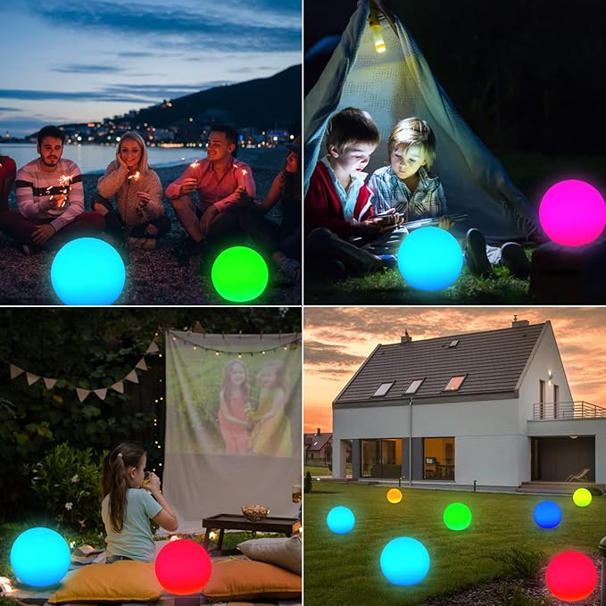 8-Inch Rechargeable LED Orb Light – 16 Color Glow Sphere, 4 Modes, Waterproof Ambient Lighting Ball, Glowing Orb for Indoor, Outdoor, Pool, Room, and Patio Decor