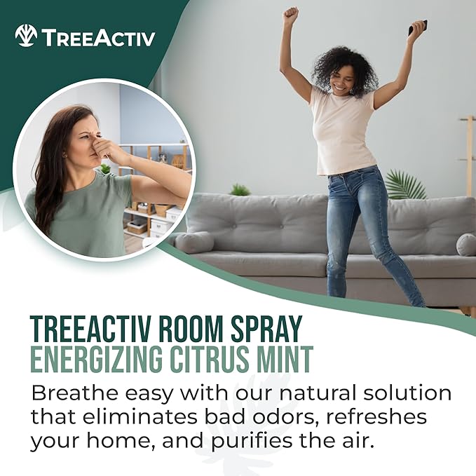 TreeActiv Aromatherapy Room Spray 4 oz, Natural Citrus Air Freshener, Essential Oil Odor Eliminator for Bedding, Pillow, Linen Mist, 1000 Sprays
