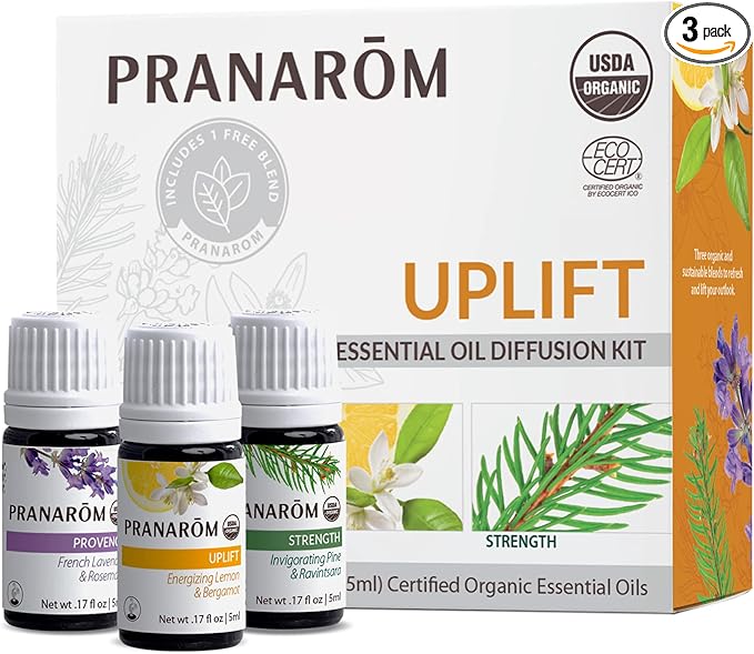 Pranarom - Uplift Diffusion Essential Oil Set (3-Pack of 5ml) - 100% Pure Natural Therapeutic Grade Essential Oil | USDA and ECOCERT Certified Organic