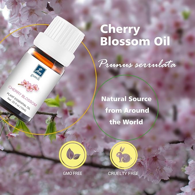 Cherry Blossom Essential Oil - Pure Natural Fragrance for Aromatherapy, Perfume Making, Candles, Soap, Room Spray, Diffuser Blends - Organic, 10mL Undiluted - Pack of 2