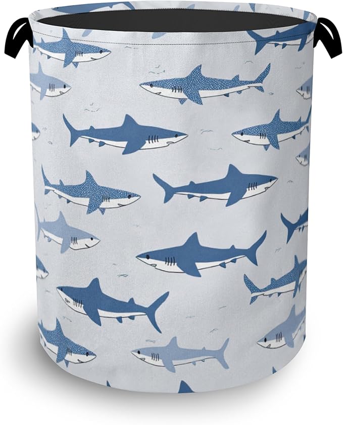 Cute Shark Laundry Basket,Foldable Oxford Cloth Tote Bag Laundry Hamper Clothes Storage Bucket Organizer for Bedroom Laundry Storage Dormitories 16" x 20.8"