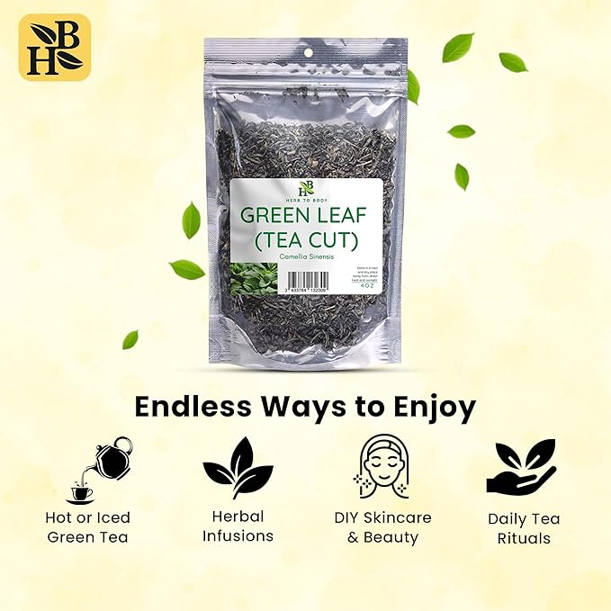 Herb To Body Green Tea Leaves Cut – 4 oz, Wildcrafted Camellia Sinensis, Loose Leaf Green Tea for Herbal Brews and Traditional Uses