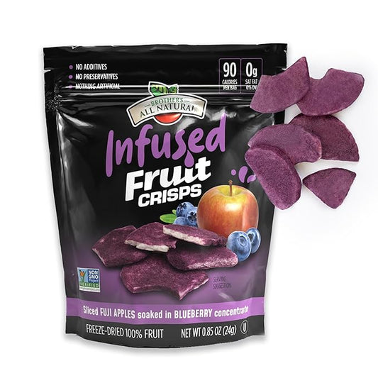 Brothers All Natural Infused Freeze Dried Fruit Crisps, Fuji Apple Infused with Blueberry, 0.85 Oz (Pack of 8), Made with 100% Fruit, Gluten Free, Soy Free, Vegan, Heathy Snack, Resealable Pouch