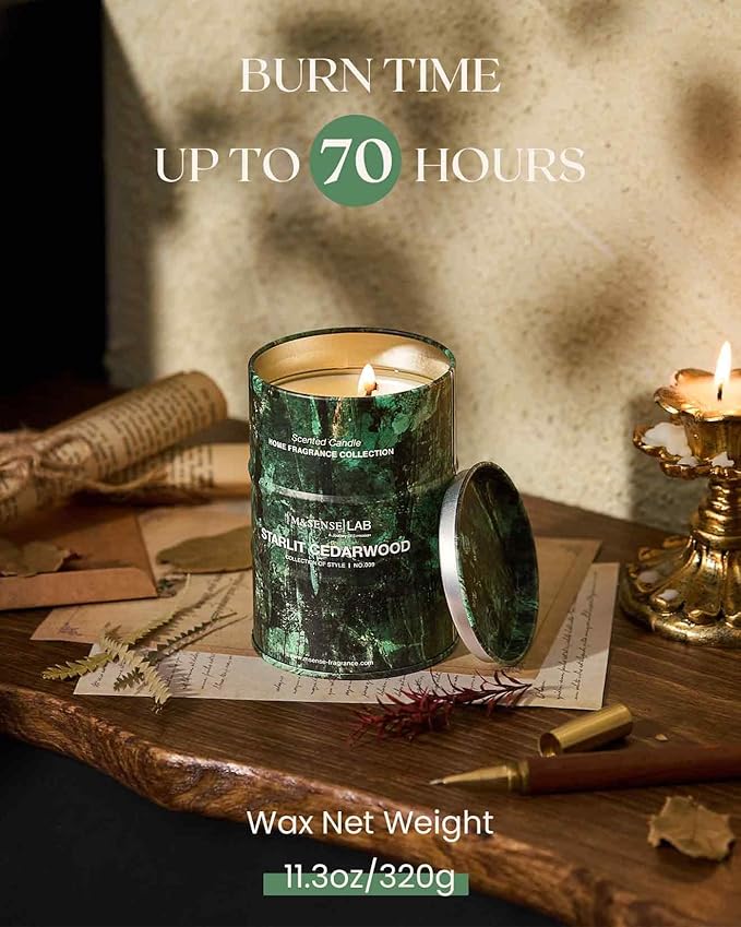 M&SENSE Star lit Cedarwood Scented Candles Natural Non Toxic, Aromatherapy Candle for Stress Relief Meditation Relaxing, Housewarming Gifts for Women Men, 11.3oz 70 Hour Long Burning