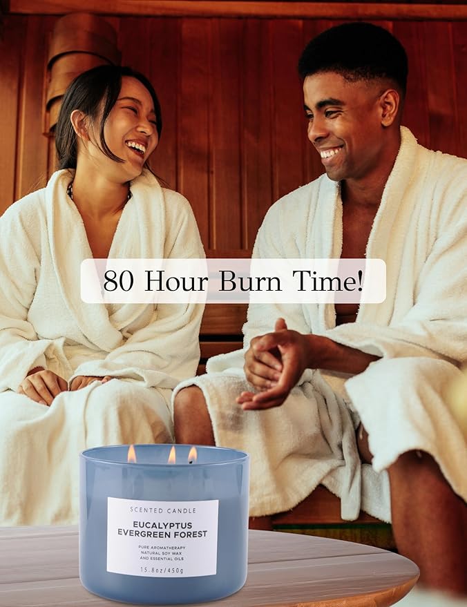 Eucalyptus Evergreen Forest 3-Wick Soy Candle, 15.8 oz | Winter Pine, Balsam Fir & Evergreen Scented Candle | Woodsy Aromatherapy Candle for Home | Clean Burn, Long-Lasting