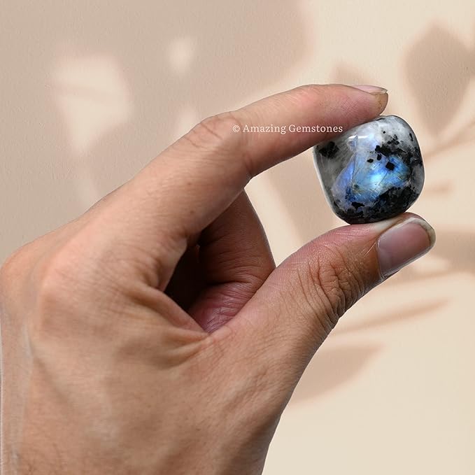 Amazing Gemstone Rainbow Moonstone Crystals and Healing Stones Tumbled - 1000+ Carats Rainbow Moonstone Stone, Healing Stones for Energy Balance, Stress Relief - Premium Polished Gems Rocks