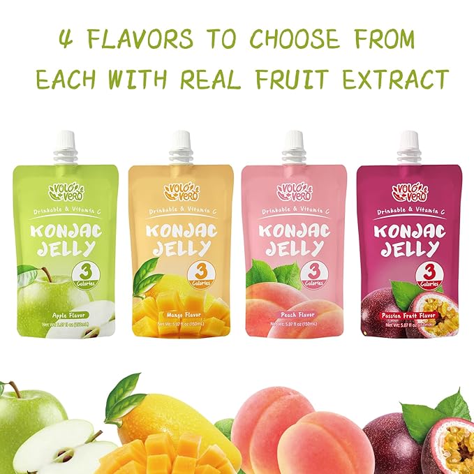 VOLO VERO Konjac Jelly Squeeze Pouch Apple Flavor, Low Calories (3 Kcal), 10 Packs, Gluten Free & Vegan, 0 Sugar, Keto, Low Carb, Drinkable Vitamin C Healthy Snacks, Holiday Gifts