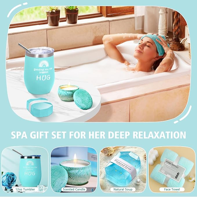 Get Well Gifts for Women, Thinking of You Gift Basket, Unique Self Care Package Relaxing Spa Gift Set, Birthday Gifts Box for Woman, Mothers Day Gifts for Mom Her Friend Wife Sister, Blue