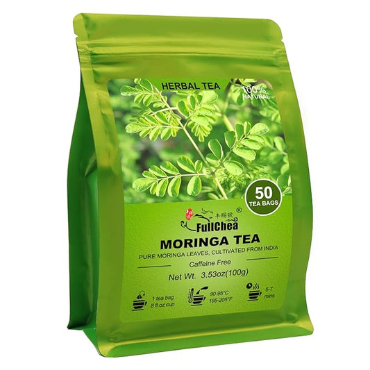 FullChea - Moringa Tea, 50 Teabags - Pure & Natural Moringa Leaves, Cultivated From India - Herbal Tea for Supporting Digestion & Immune System - Non-GMO - Caffeine-free